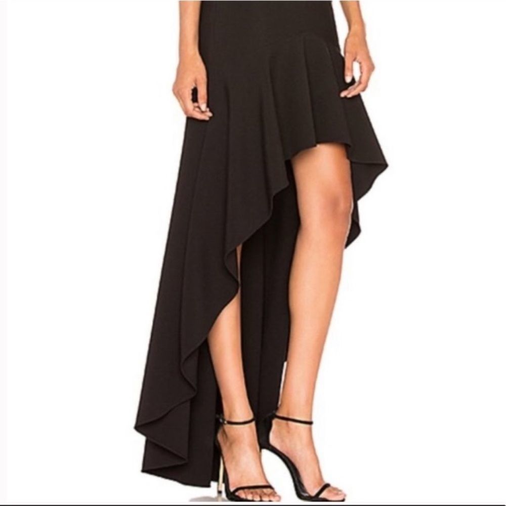 NWT! Likely x Revolve Formal Black High Low Jenny Formal Ruffle Halter Maxi Gown - Picture 4 of 14